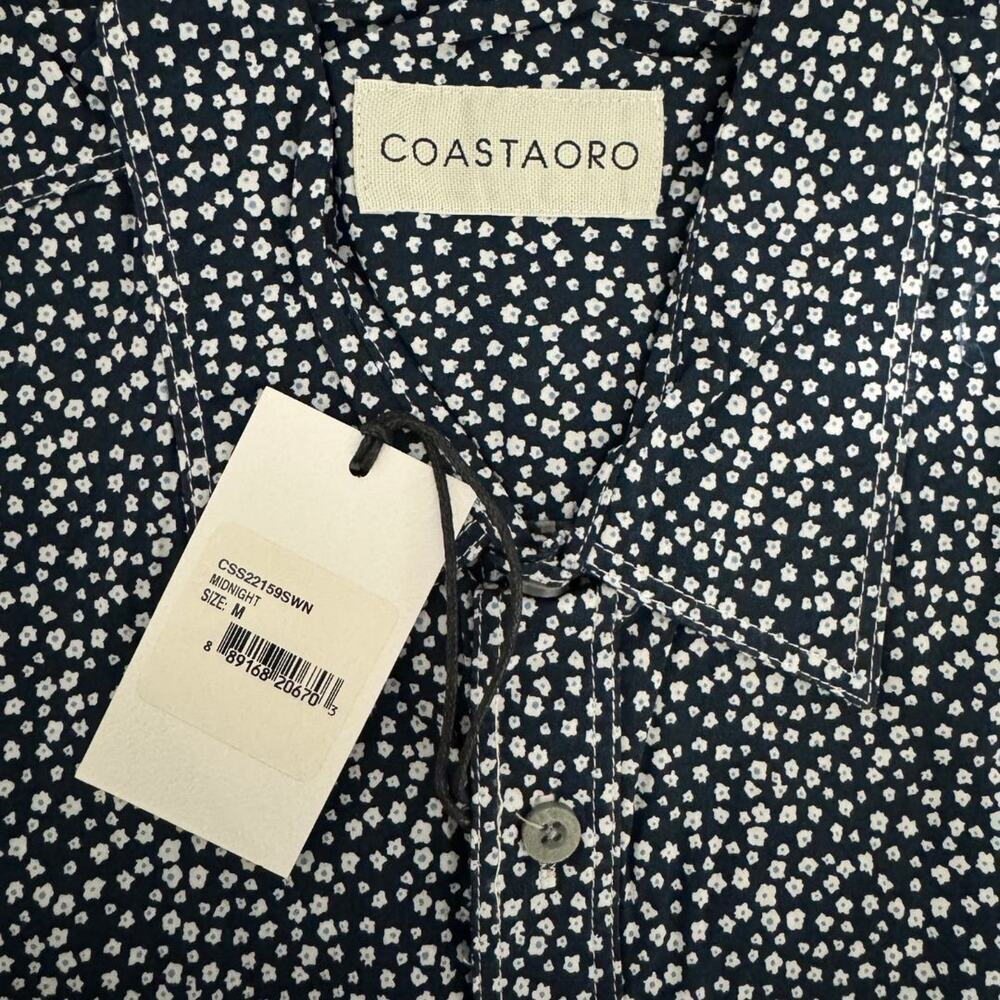 COASTAORO Mens Floral Button Down Shirt MEDIUM Navy Cotton NWT